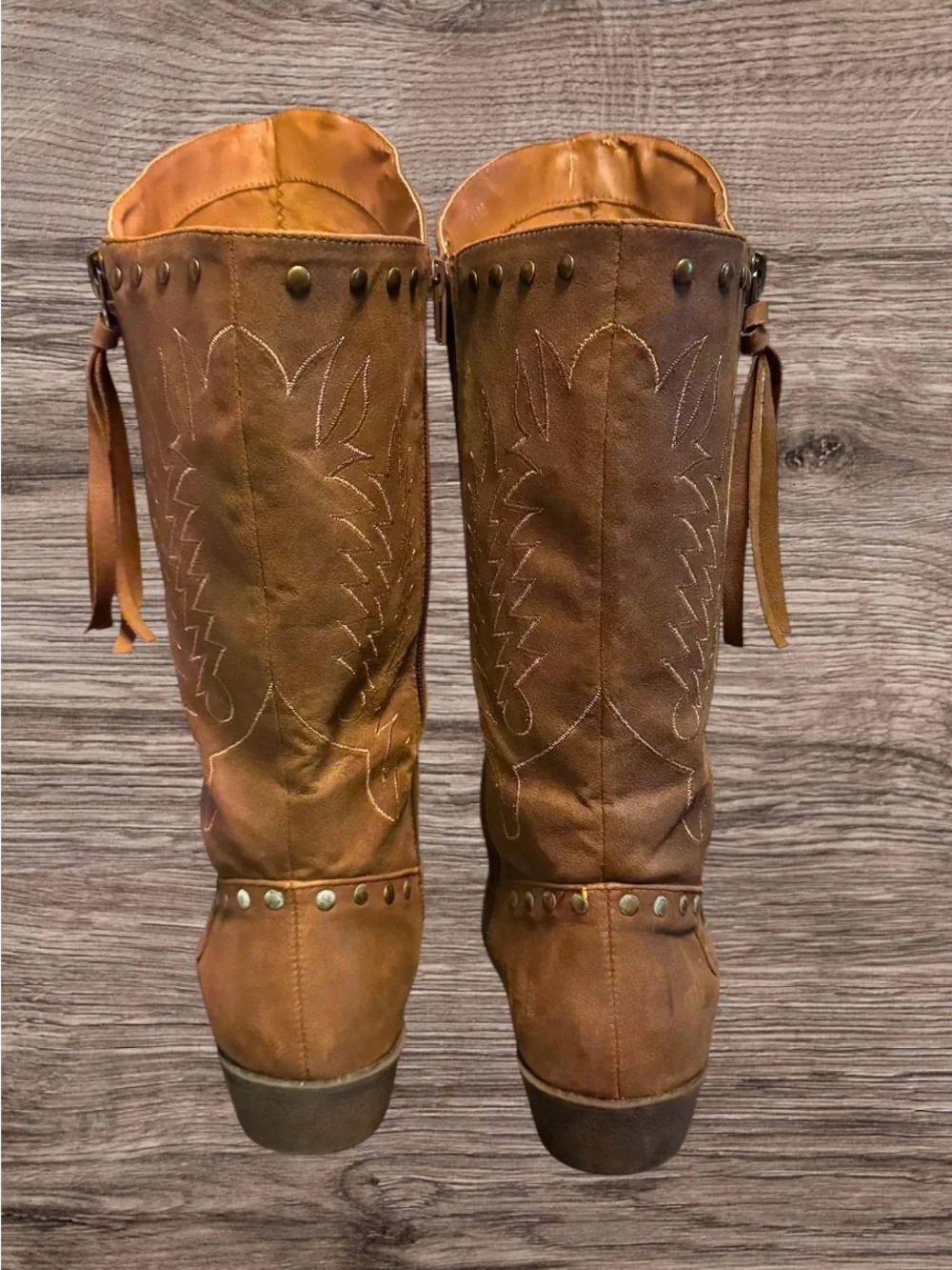 Coconuts by Matisse Tan Faux Leather Studded Cowboy Boots